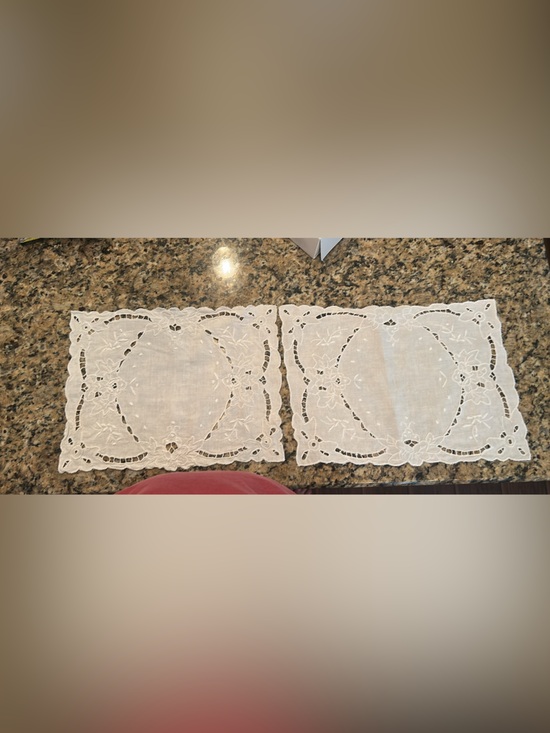 Other - Embroidered White Linen Doilies - Set of 2 13&1/2 in by 10 in